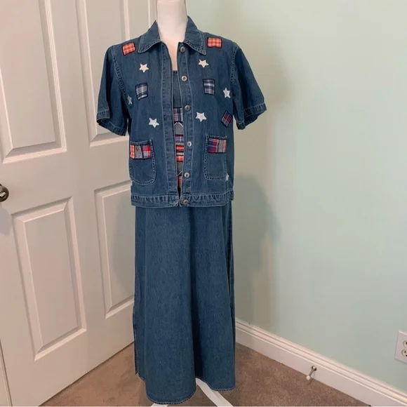 Agapo Collection Dresses | Agapo Collection Americana Midwestern School Teacher Denim Dress Top Jacket S | Color: Blue/Red | Size: S | Pm-93204945's